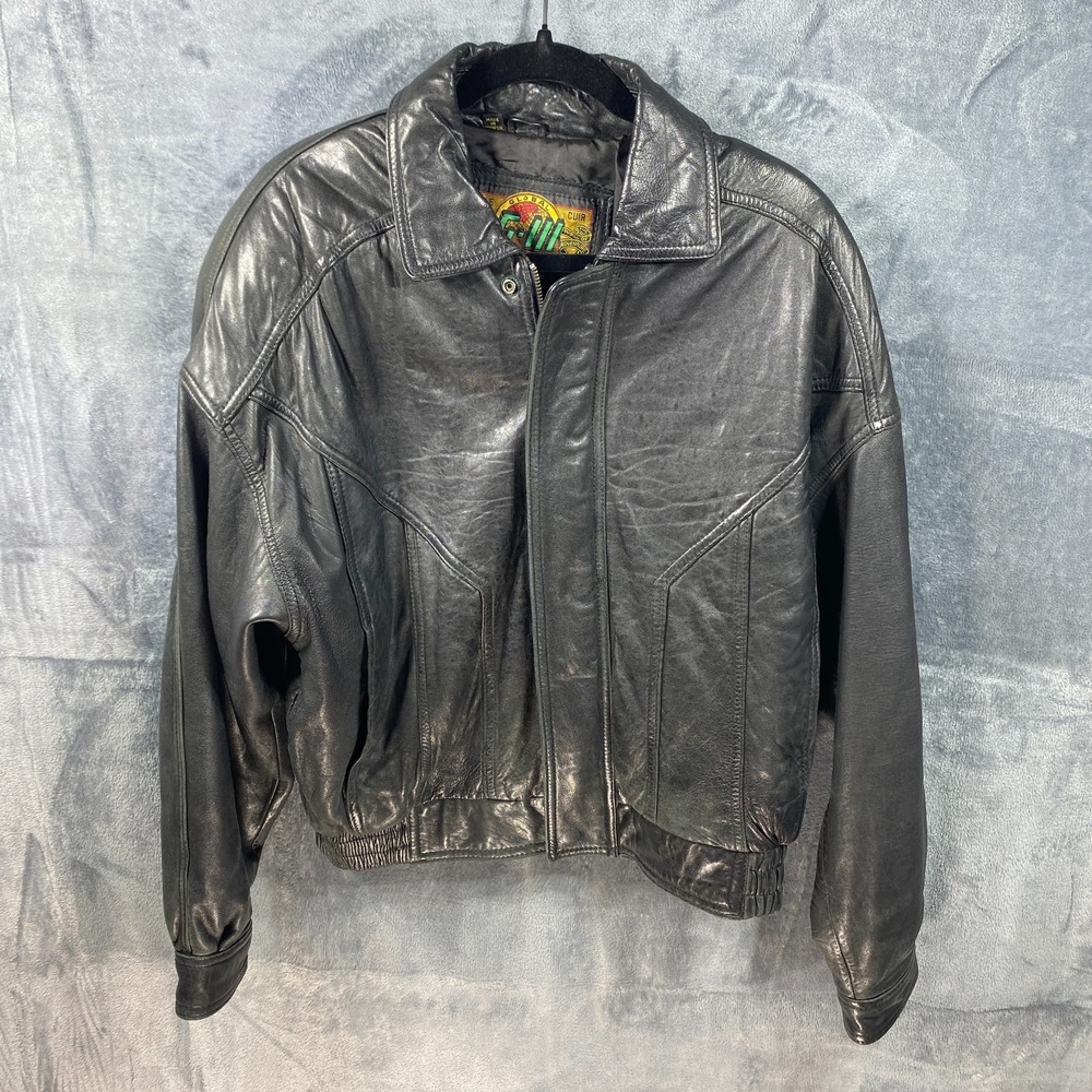 VTG Pelle Bomber Jacket Men Size Small Pleated 100% Leather Black G-III 90s Moto